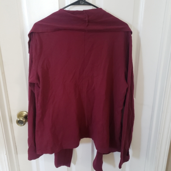⭐ FUDA Open Front Wide Collar Maroon Burgandy Wine Long Sleeves Cardigan XL - Picture 8 of 9